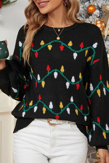 Woochic pull de Noël lâche motif colorés tricoté noir S